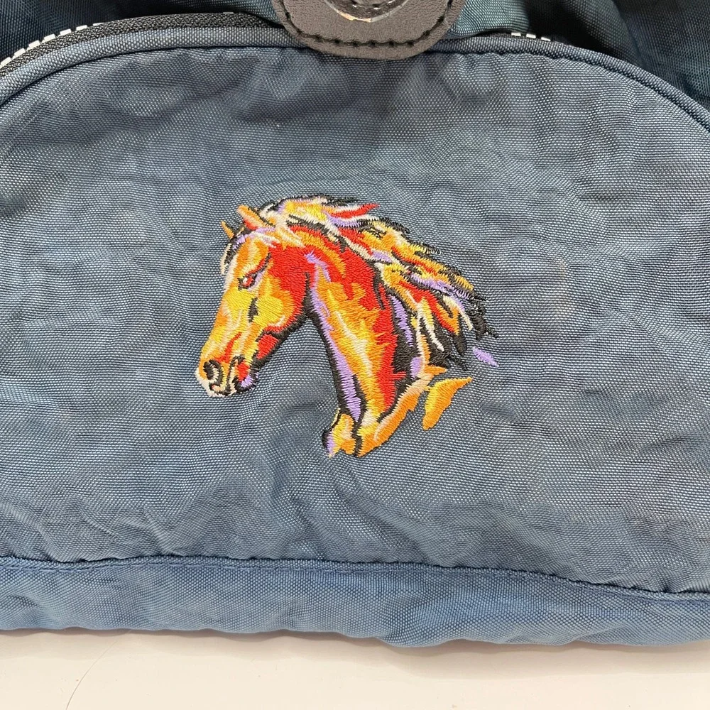 Polar Graphics USA Travel Gear Blue Nylon Horse Embroidered Backpack Bag